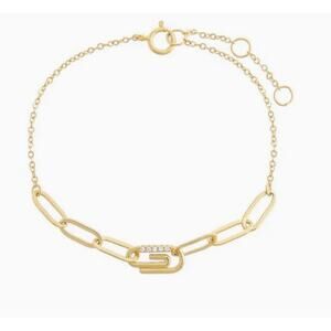 Adina Eden Gold Plated Sterling Silver Pave Safety Pin Paperclip Bracelet